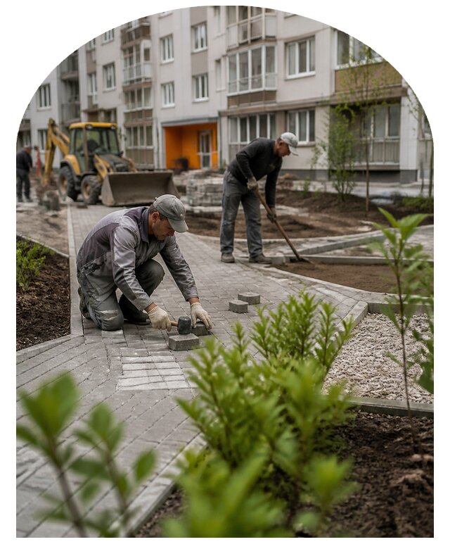 Благоустройство двора многоквартирного дома в Гусе-Хрустальном